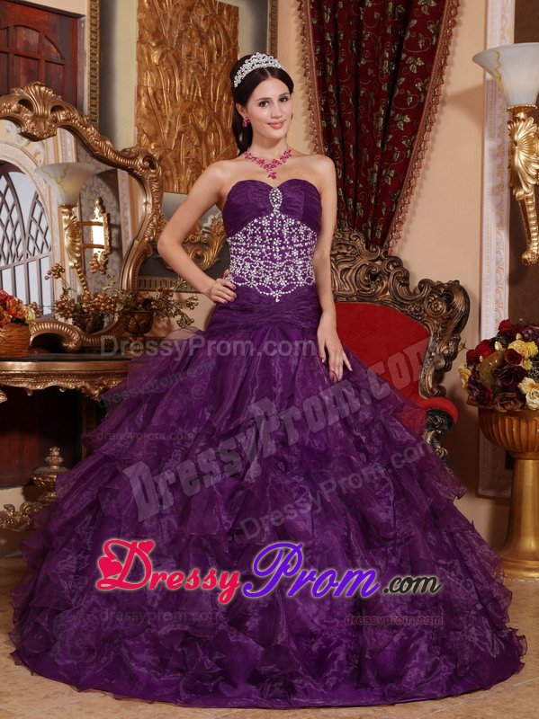 A-Line Purple Sweetheart Beaded Dresses for Sweet 16 for Sale