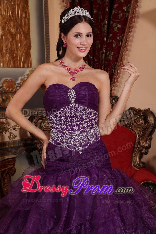 A-Line Purple Sweetheart Beaded Dresses for Sweet 16 for Sale