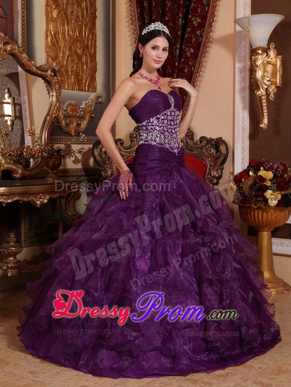 A-Line Purple Sweetheart Beaded Dresses for Sweet 16 for Sale