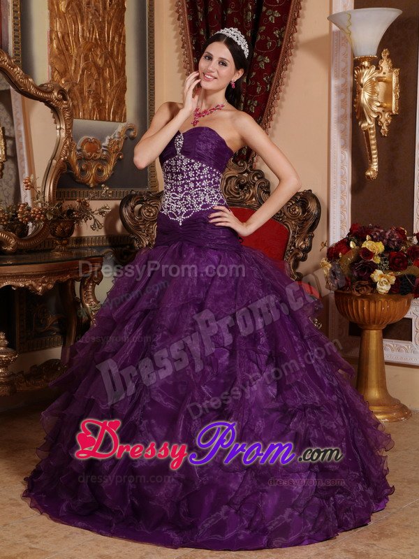 A-Line Purple Sweetheart Beaded Dresses for Sweet 16 for Sale