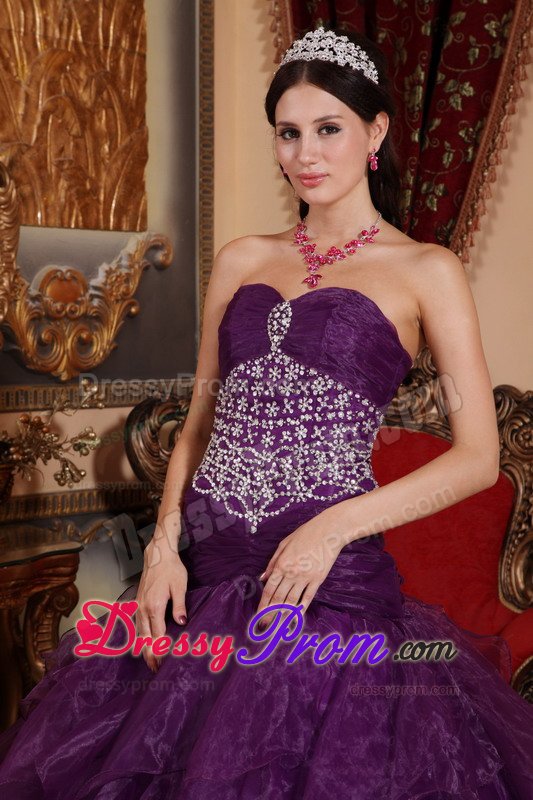 A-Line Purple Sweetheart Beaded Dresses for Sweet 16 for Sale