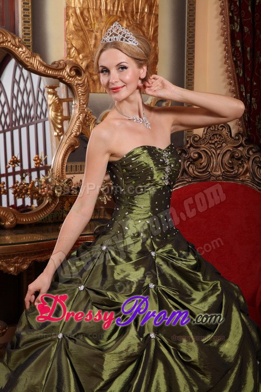 Olive Green Beaded Pick Ups Dress for Sweet 16 in Derbyshire