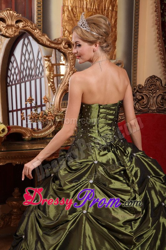 Olive Green Beaded Pick Ups Dress for Sweet 16 in Derbyshire