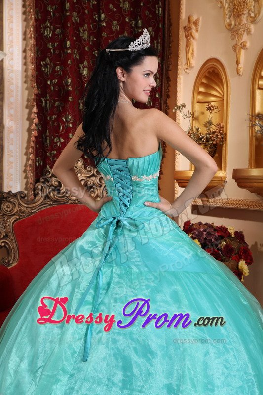 2014 Fast Shipping Turquoise Appliqued Quinceanera Party Dress