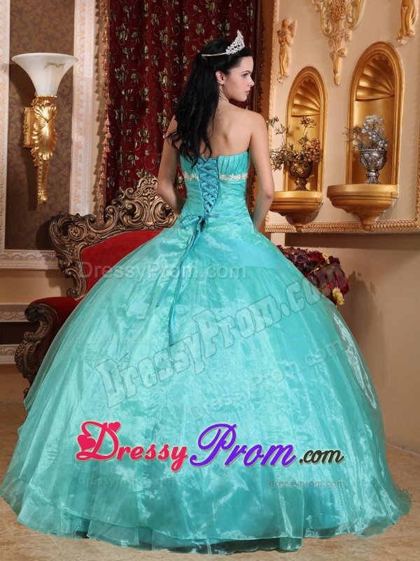 2014 Fast Shipping Turquoise Appliqued Quinceanera Party Dress