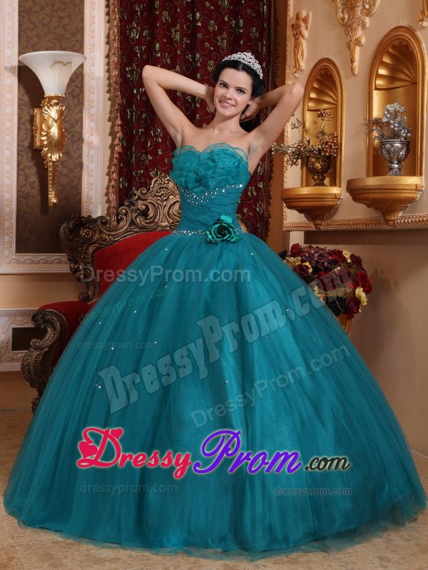 New Beaded Teal Quinceanera Dresses with Handmade Flower