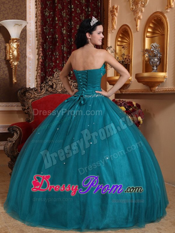 New Beaded Teal Quinceanera Dresses with Handmade Flower