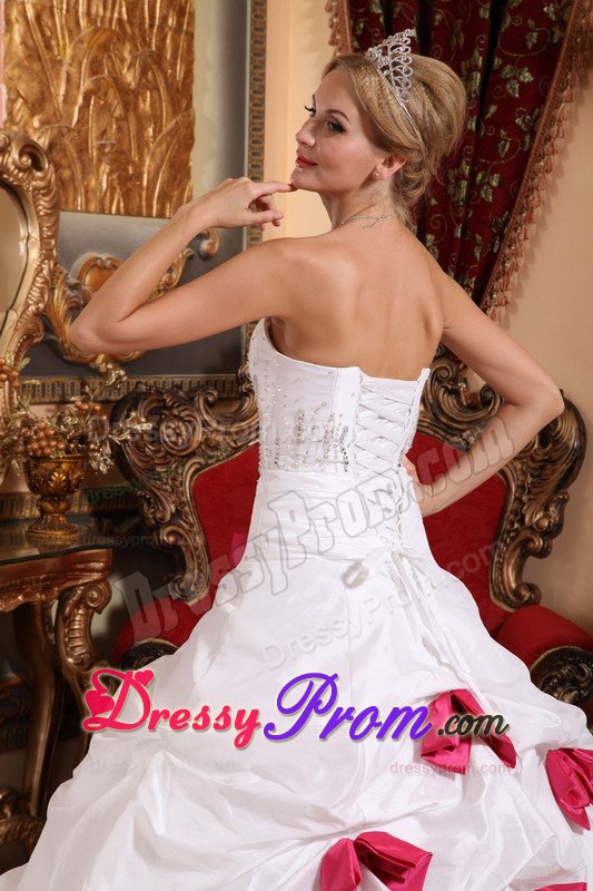 Low Price White Quinceanera Gown with Pink Bowknots