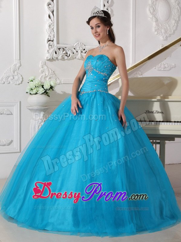 Cheap Strapless Floor-length Beaded Ruched Dress for Sweet 16