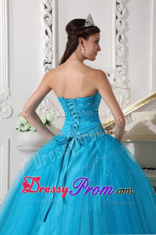 Cheap Strapless Floor-length Beaded Ruched Dress for Sweet 16