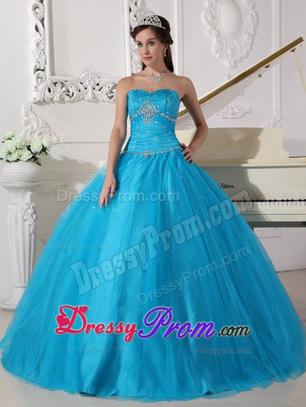 Cheap Strapless Floor-length Beaded Ruched Dress for Sweet 16