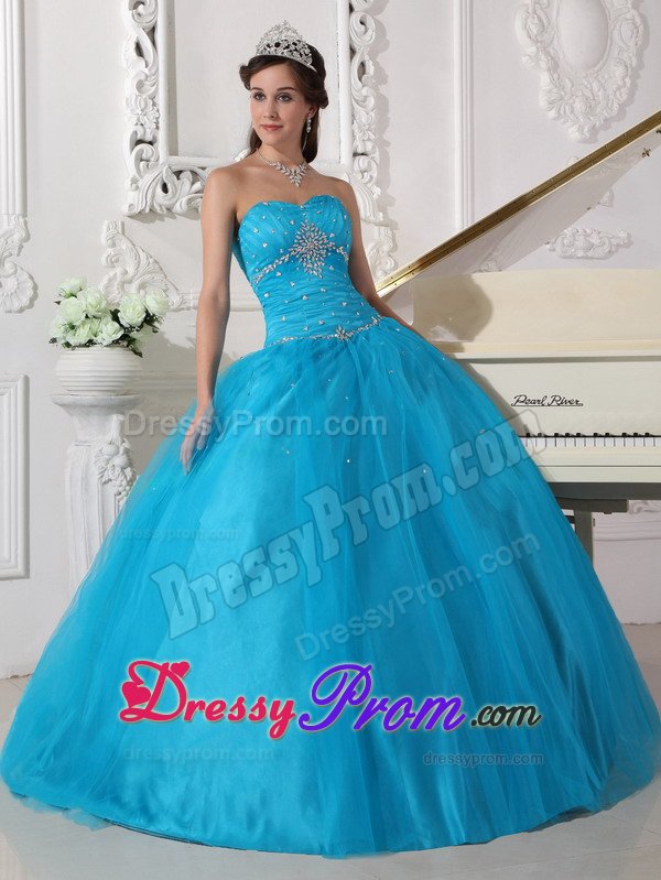 Cheap Strapless Floor-length Beaded Ruched Dress for Sweet 16