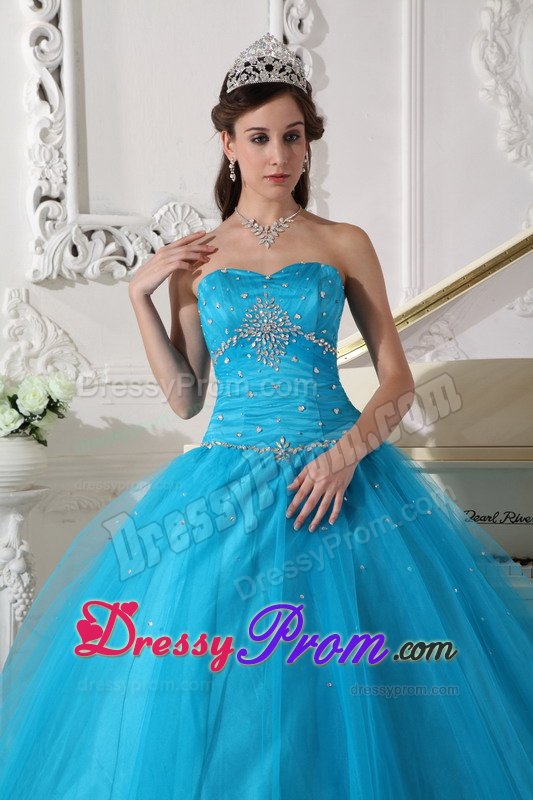 Cheap Strapless Floor-length Beaded Ruched Dress for Sweet 16