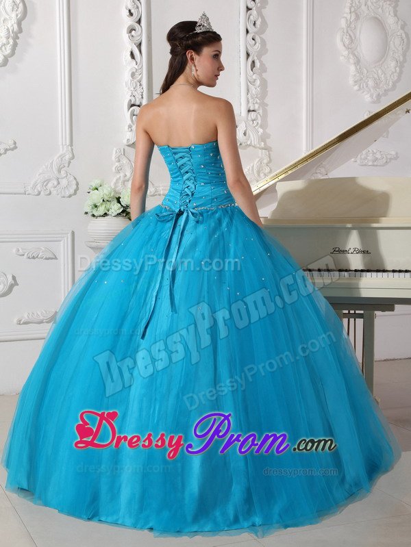 Cheap Strapless Floor-length Beaded Ruched Dress for Sweet 16