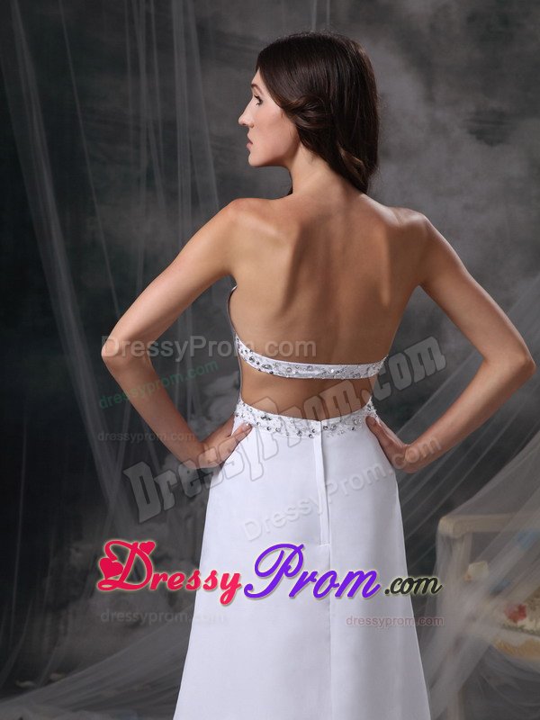 New Strapless Column Ruched Beaded White Prom Maxi Dress