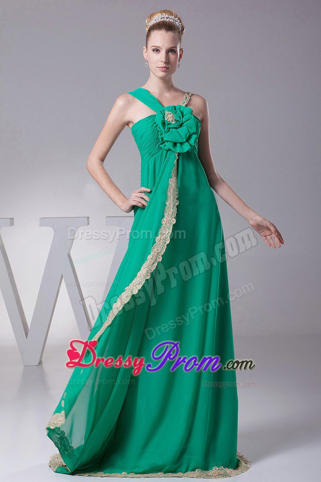 Empire Asymmetrical Neck Lace Hem Turquoise Prom Party Dress