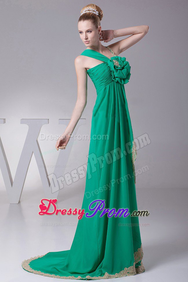 Empire Asymmetrical Neck Lace Hem Turquoise Prom Party Dress