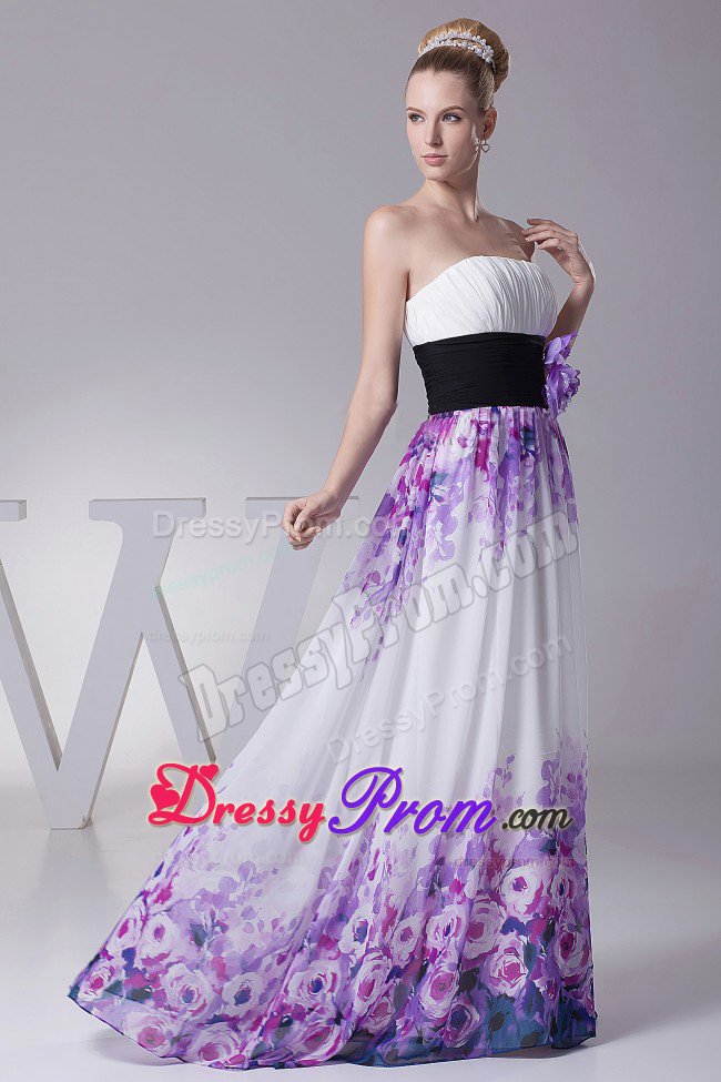 Popular Printing Ruched Flowers Colorful Prom Maxi Dresses