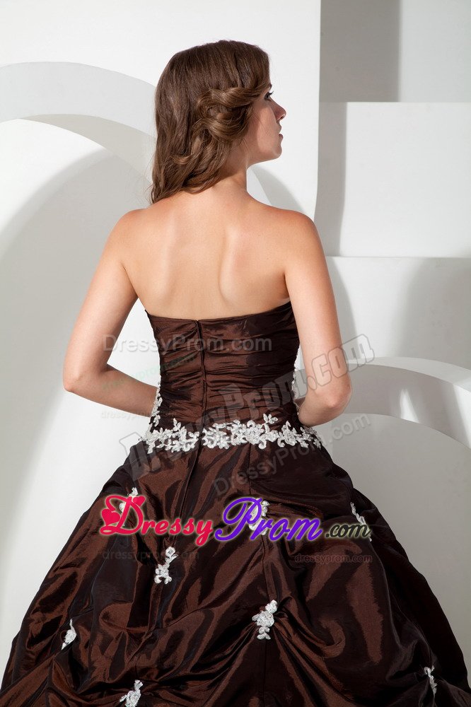Brand New Brown Quinceanera Party Dress with White Appliques