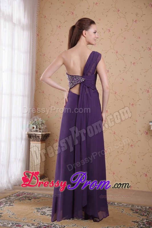 Plus Size One Shoulder Beaded Purple Prom Celebrity Dress