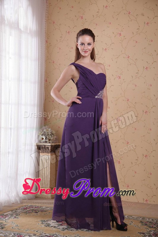 Plus Size One Shoulder Beaded Purple Prom Celebrity Dress