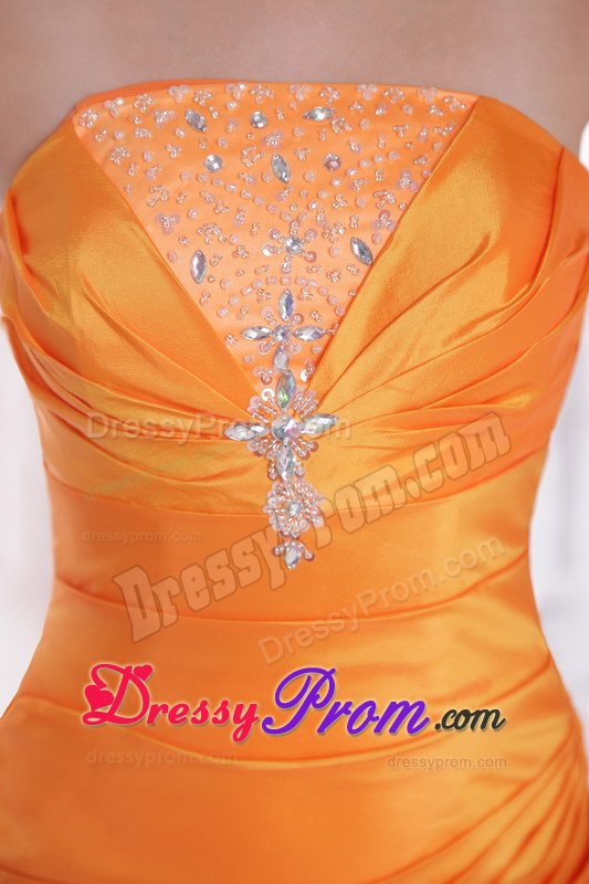 Brand New Column Lace-Up Beaded Orange Strapless Prom Dress