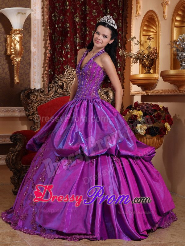 Purple Hater Top Sweet 15 Dresses with Appliques for Duque De Caxias