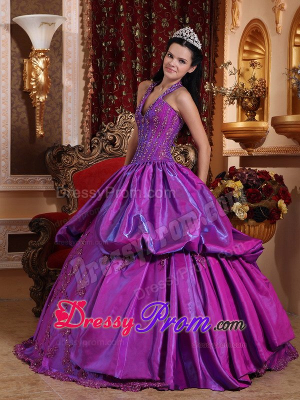 Purple Hater Top Sweet 15 Dresses with Appliques for Duque De Caxias