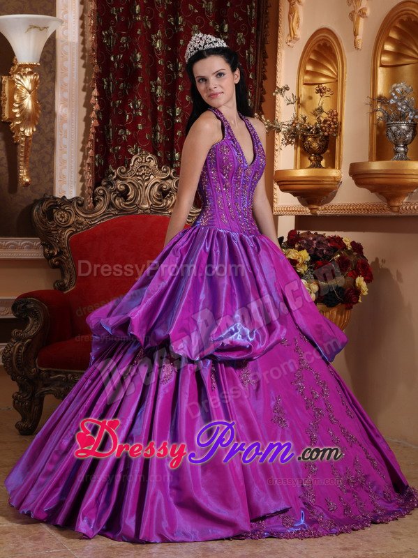 Purple Hater Top Sweet 15 Dresses with Appliques for Duque De Caxias