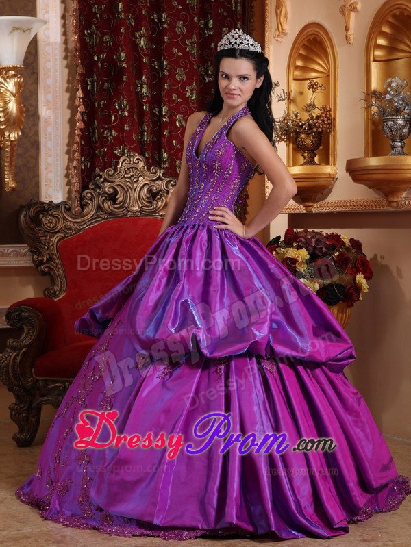 Purple Hater Top Sweet 15 Dresses with Appliques for Duque De Caxias