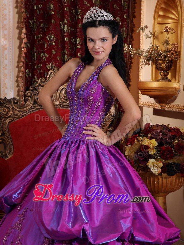 Purple Hater Top Sweet 15 Dresses with Appliques for Duque De Caxias