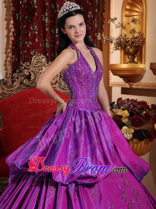 Purple Hater Top Sweet 15 Dresses with Appliques for Duque De Caxias