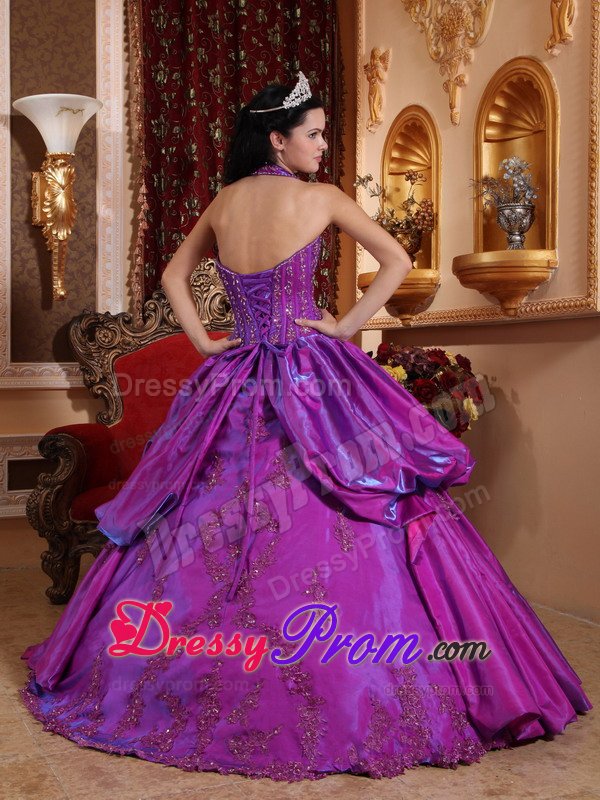 Purple Hater Top Sweet 15 Dresses with Appliques for Duque De Caxias