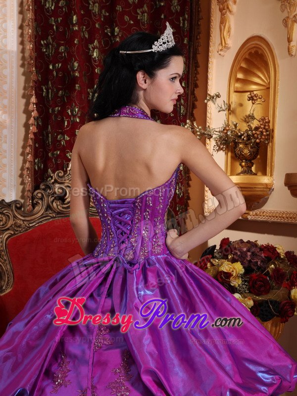 Purple Hater Top Sweet 15 Dresses with Appliques for Duque De Caxias