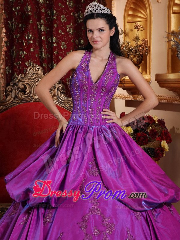 Purple Hater Top Sweet 15 Dresses with Appliques for Duque De Caxias