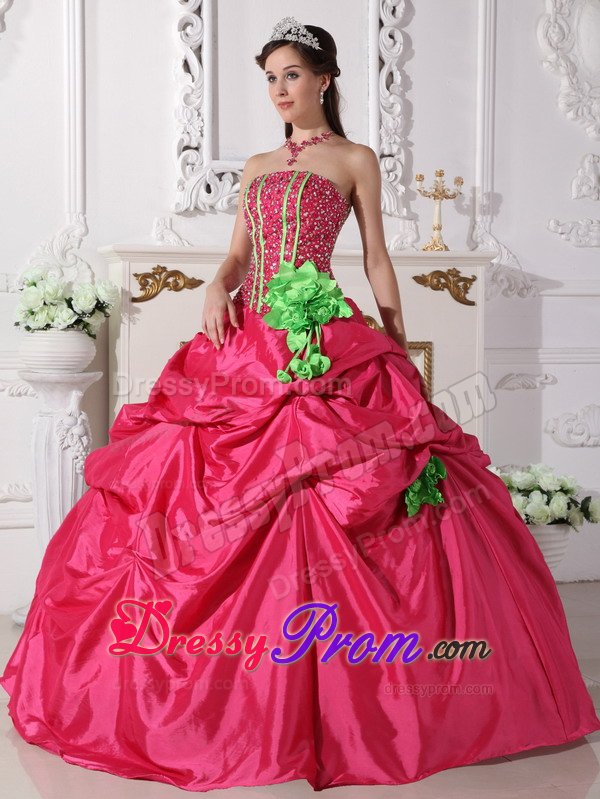 Coral Red Ruffled Quinceanera Dress Beading with Hand Made Flowers