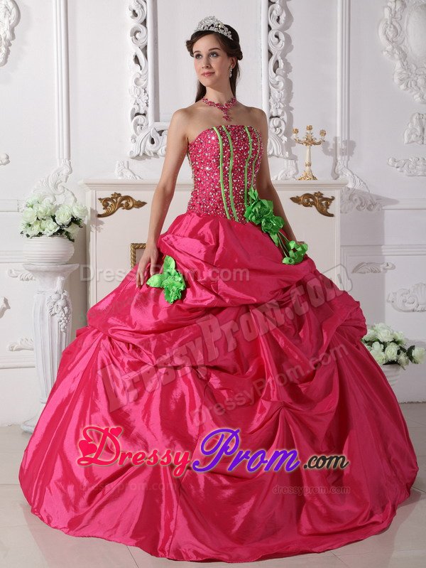 Coral Red Ruffled Quinceanera Dress Beading with Hand Made Flowers