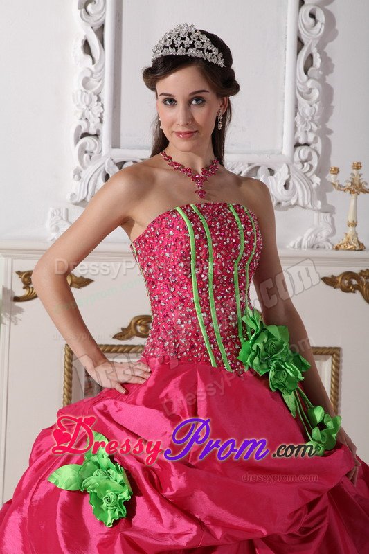 Coral Red Ruffled Quinceanera Dress Beading with Hand Made Flowers