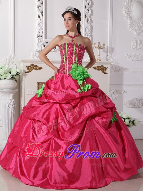 Coral Red Ruffled Quinceanera Dress Beading with Hand Made Flowers