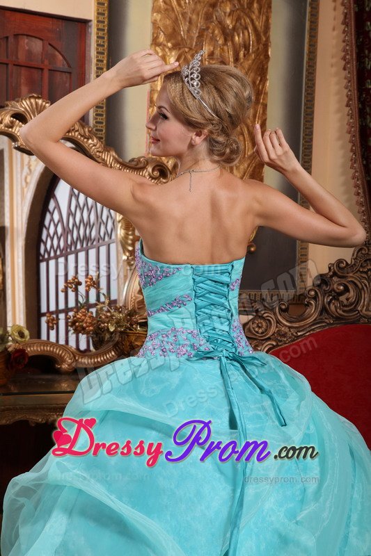 Baby Blue Sweetheart Ruffled Quinceanera Gowns Appliques in Fashion