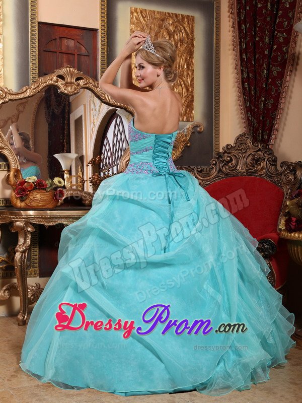 Baby Blue Sweetheart Ruffled Quinceanera Gowns Appliques in Fashion