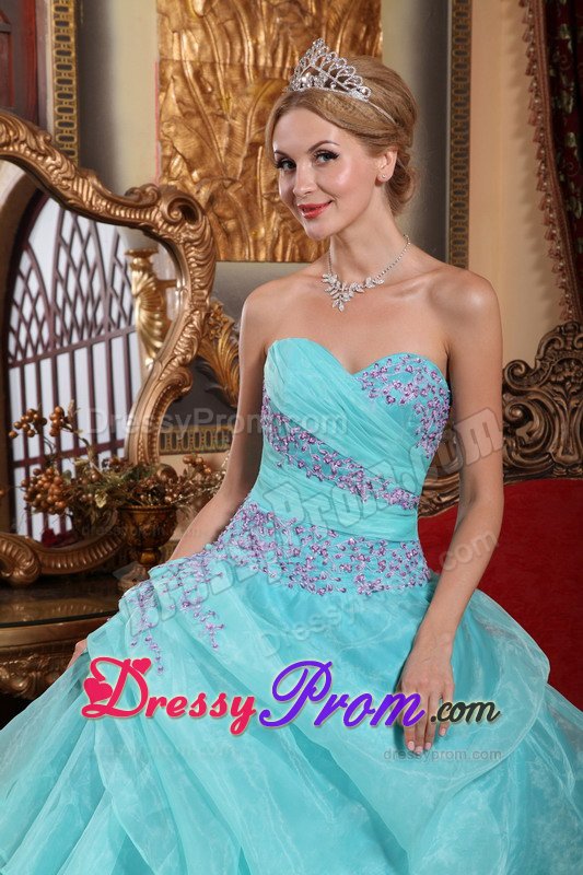 Baby Blue Sweetheart Ruffled Quinceanera Gowns Appliques in Fashion