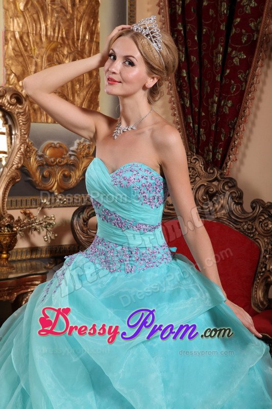 Baby Blue Sweetheart Ruffled Quinceanera Gowns Appliques in Fashion