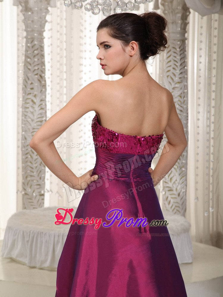 Affordable Strapless High-low Sequins Wine Red Prom Dresses