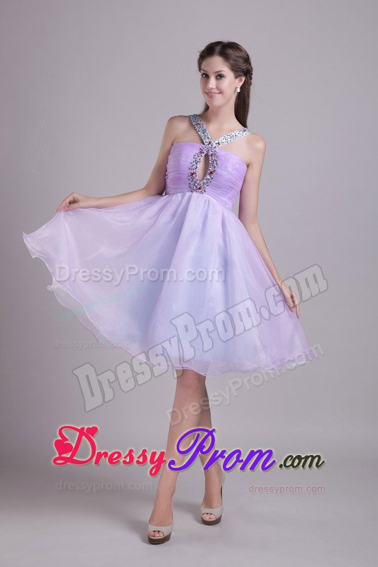 Ruched and Beaded v Neck Lilac Prom Evening Dress with Cutout