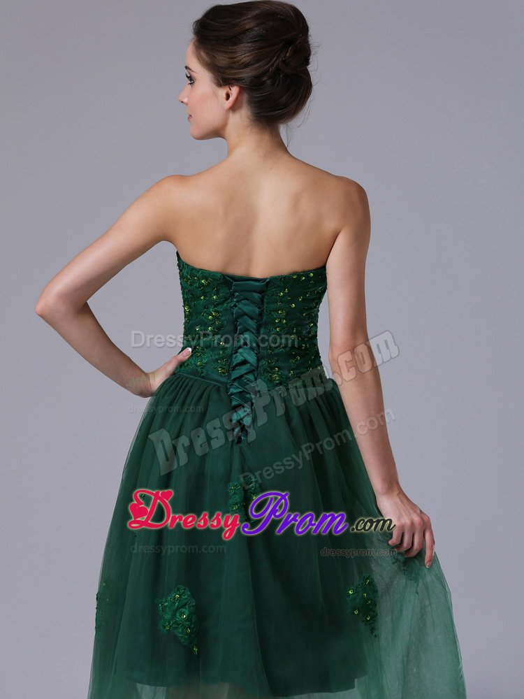 Dark Green Sweetheart A-Line Tulle Beaded Short Dress for Prom