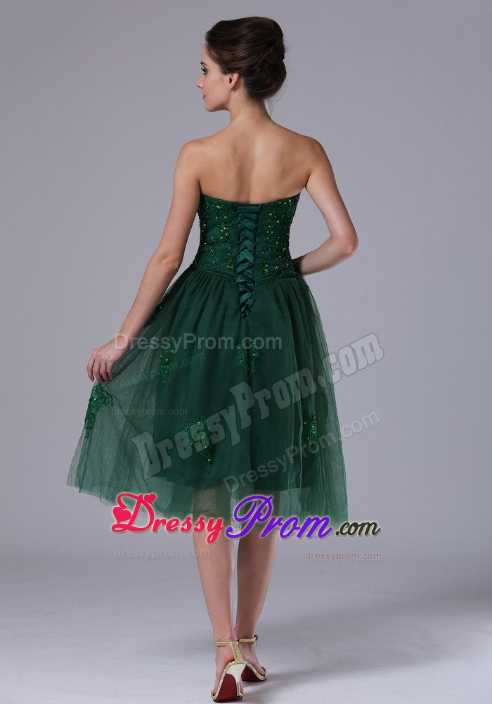 Dark Green Sweetheart A-Line Tulle Beaded Short Dress for Prom