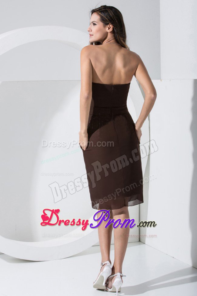 Brown Bow Prom Bridesmaid Dress Made in Chiffon to Knee-length