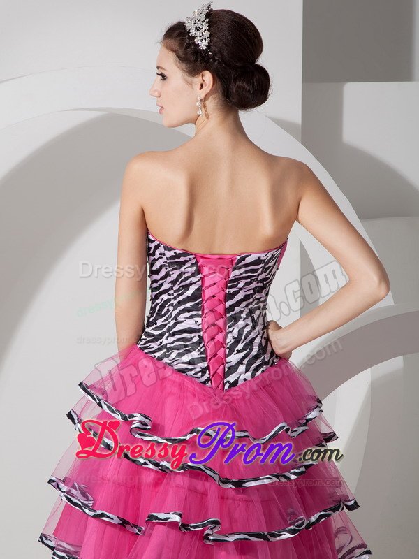 Zebra Print Ruffled Layers Multi-Colored Prom Dress for Girls