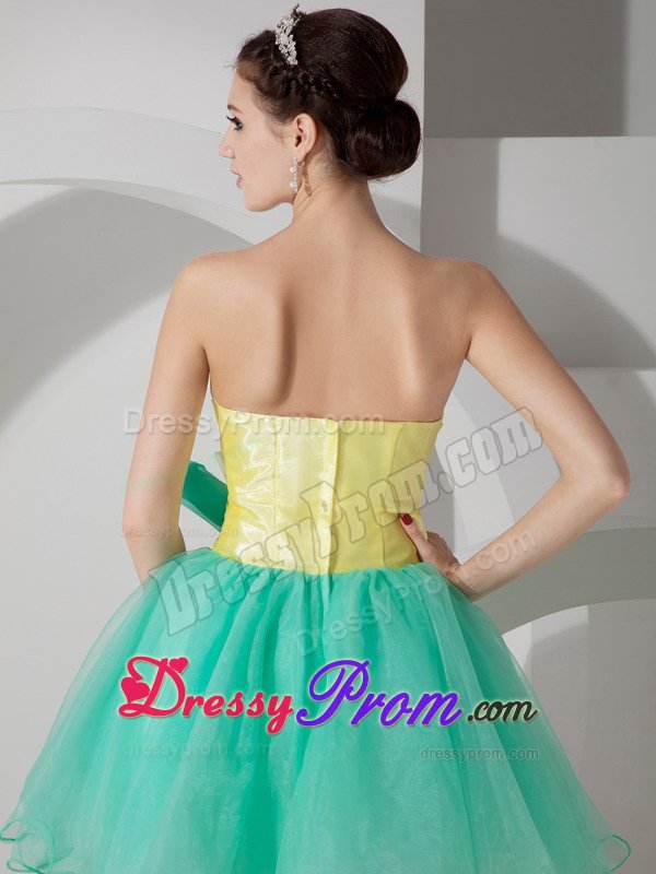 Girly Apple Green And Yellow Mini Prom Party Dress with Flower
